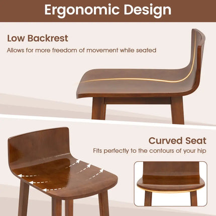 Wood Dining Chair Set of 2 Farmhouse Kitchen Dining Room Chairs Mid-Century Modern Armless Side Chairs-Brown - Brown