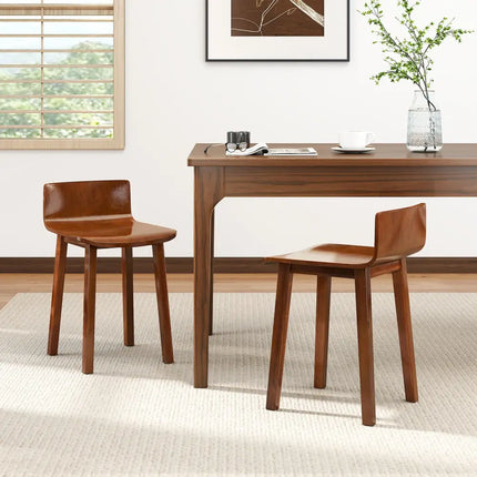 Wood Dining Chair Set of 2 Farmhouse Kitchen Dining Room Chairs Mid-Century Modern Armless Side Chairs-Brown - Brown