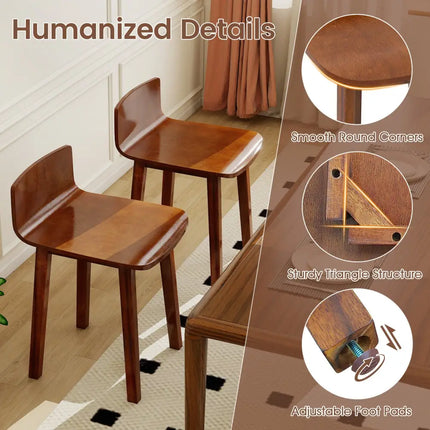 Wood Dining Chair Set of 2 Farmhouse Kitchen Dining Room Chairs Mid-Century Modern Armless Side Chairs-Brown - Brown