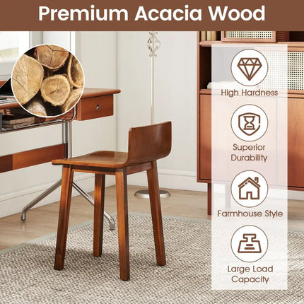 Wood Dining Chair Set of 2 Farmhouse Kitchen Dining Room Chairs Mid-Century Modern Armless Side Chairs-Brown - Brown