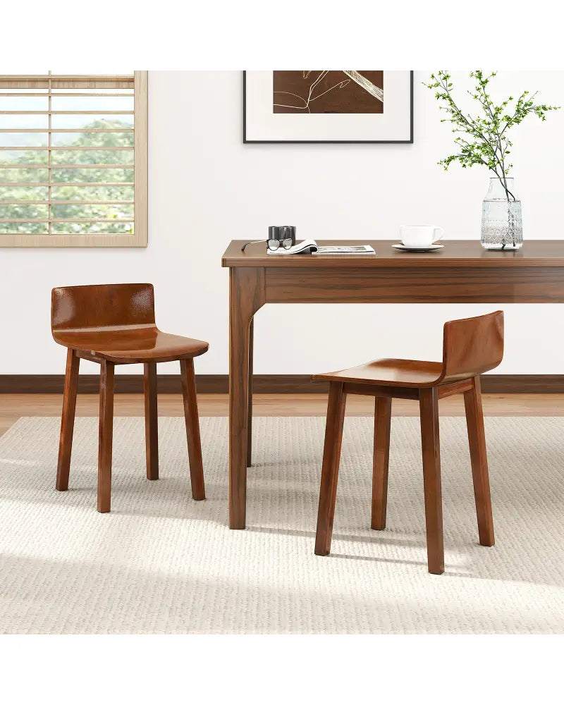 Wood Dining Chair Set of 2 Farmhouse Kitchen Dining Room Chairs Mid-Century Modern Armless Side Chairs-Brown - Brown