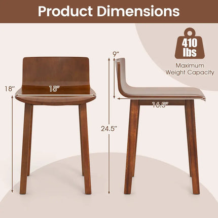 Wood Dining Chair Set of 2 Farmhouse Kitchen Dining Room Chairs Mid-Century Modern Armless Side Chairs-Brown - Brown