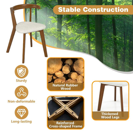 Wood Dining Chair Set of 2 with Padded Seat and Curved Back-Walnut - Walnut - Dining Chairs
