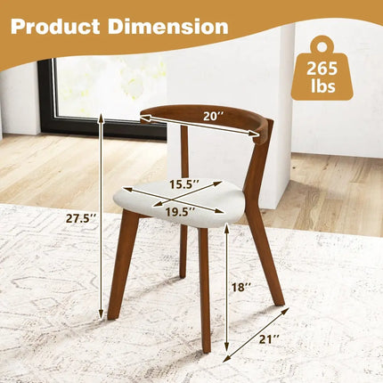 Wood Dining Chair Set of 2 with Padded Seat and Curved Back-Walnut - Walnut - Dining Chairs