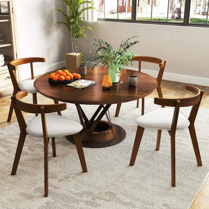 Wood Dining Chair Set of 2 with Padded Seat and Curved Back-Walnut - Walnut - Dining Chairs