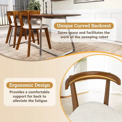 Wood Dining Chair Set of 2 with Padded Seat and Curved Back-Walnut - Walnut - Dining Chairs