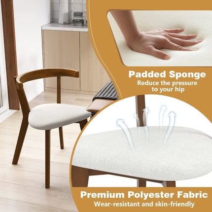 Wood Dining Chair Set of 2 with Padded Seat and Curved Back-Walnut - Walnut - Dining Chairs