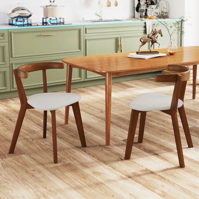 Wood Dining Chair Set of 2 with Padded Seat and Curved Back-Walnut - Walnut - Dining Chairs