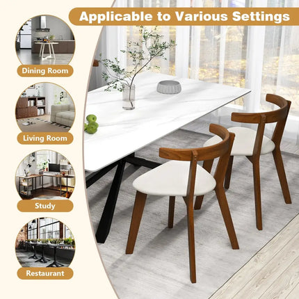 Wood Dining Chair Set of 2 with Padded Seat and Curved Back-Walnut - Walnut - Dining Chairs