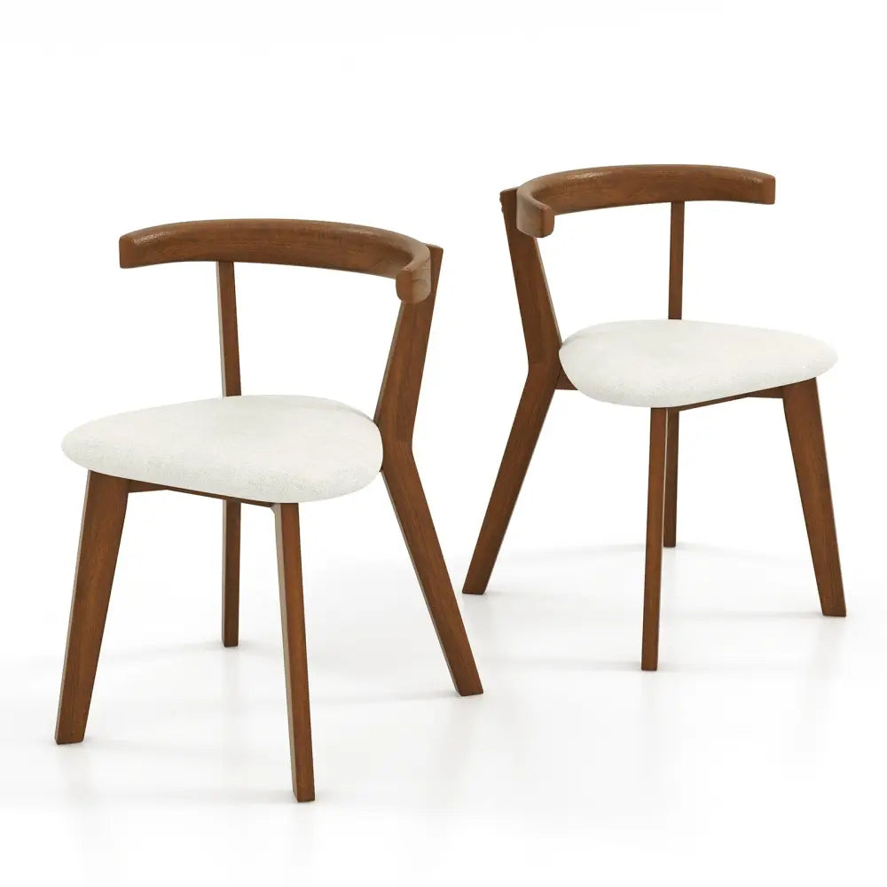 Wood Dining Chair Set of 2 with Padded Seat and Curved Back-Walnut - Walnut - Dining Chairs