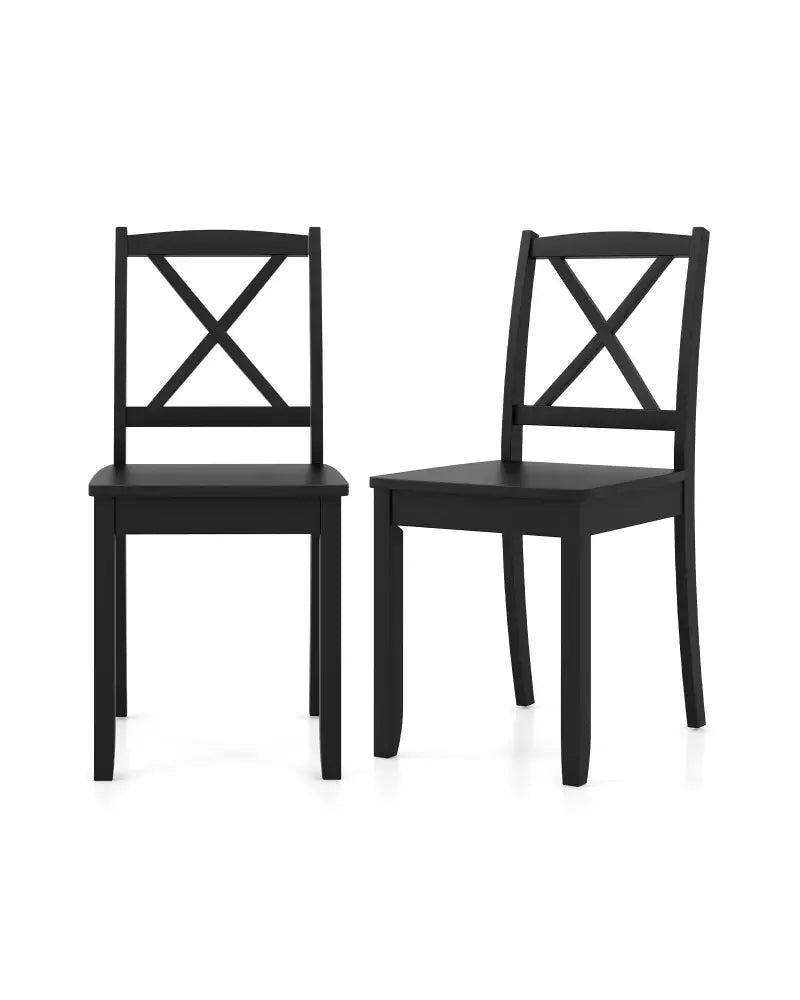 Wood Dining Chair Set of 2 with Rubber Wood Legs and Curved Backrest-Black - Black - Dining Chairs