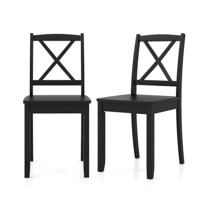 Wood Dining Chair Set of 2 with Rubber Wood Legs and Curved Backrest-Black - Black - Dining Chairs