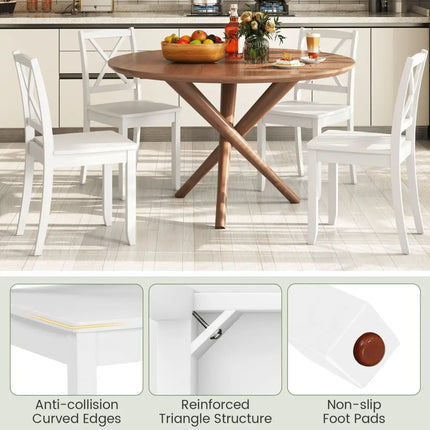 Wood Dining Chair Set of 2 with Rubber Wood Legs and Curved Backrest-White - White - Dining Chairs