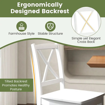 Wood Dining Chair Set of 2 with Rubber Wood Legs and Curved Backrest-White - White - Dining Chairs
