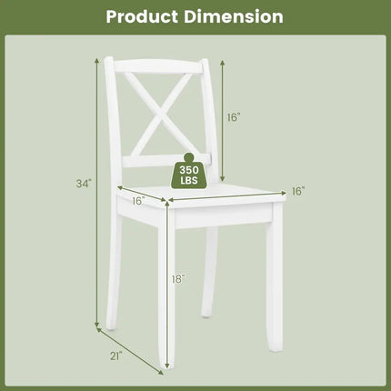 Wood Dining Chair Set of 2 with Rubber Wood Legs and Curved Backrest-White - White - Dining Chairs
