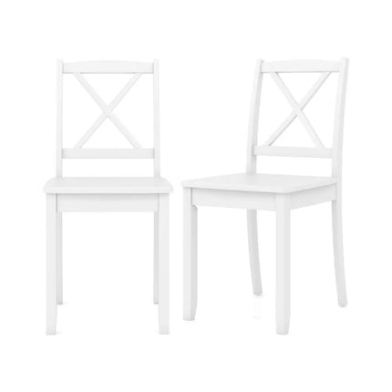 Wood Dining Chair Set of 2 with Rubber Wood Legs and Curved Backrest-White - White - Dining Chairs