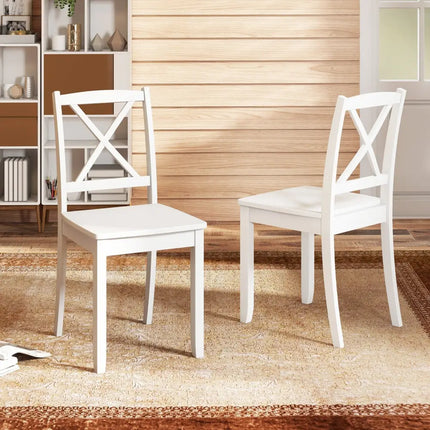Wood Dining Chair Set of 2 with Rubber Wood Legs and Curved Backrest-White - White - Dining Chairs