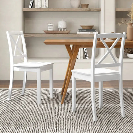Wood Dining Chair Set of 2 with Rubber Wood Legs and Curved Backrest-White - White - Dining Chairs