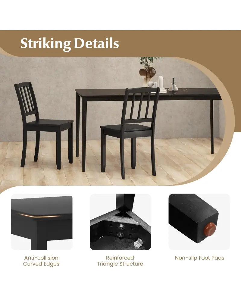 Wood Dining Chair Set of 2 with Rubber Wood Legs-Black - Black - Dining Chairs