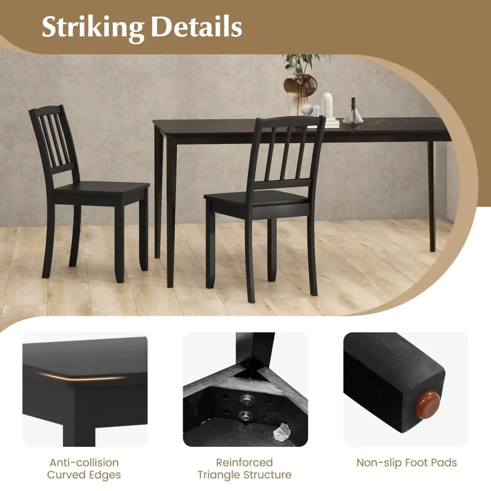 Wood Dining Chair Set of 2 with Rubber Wood Legs-Black - Black - Dining Chairs