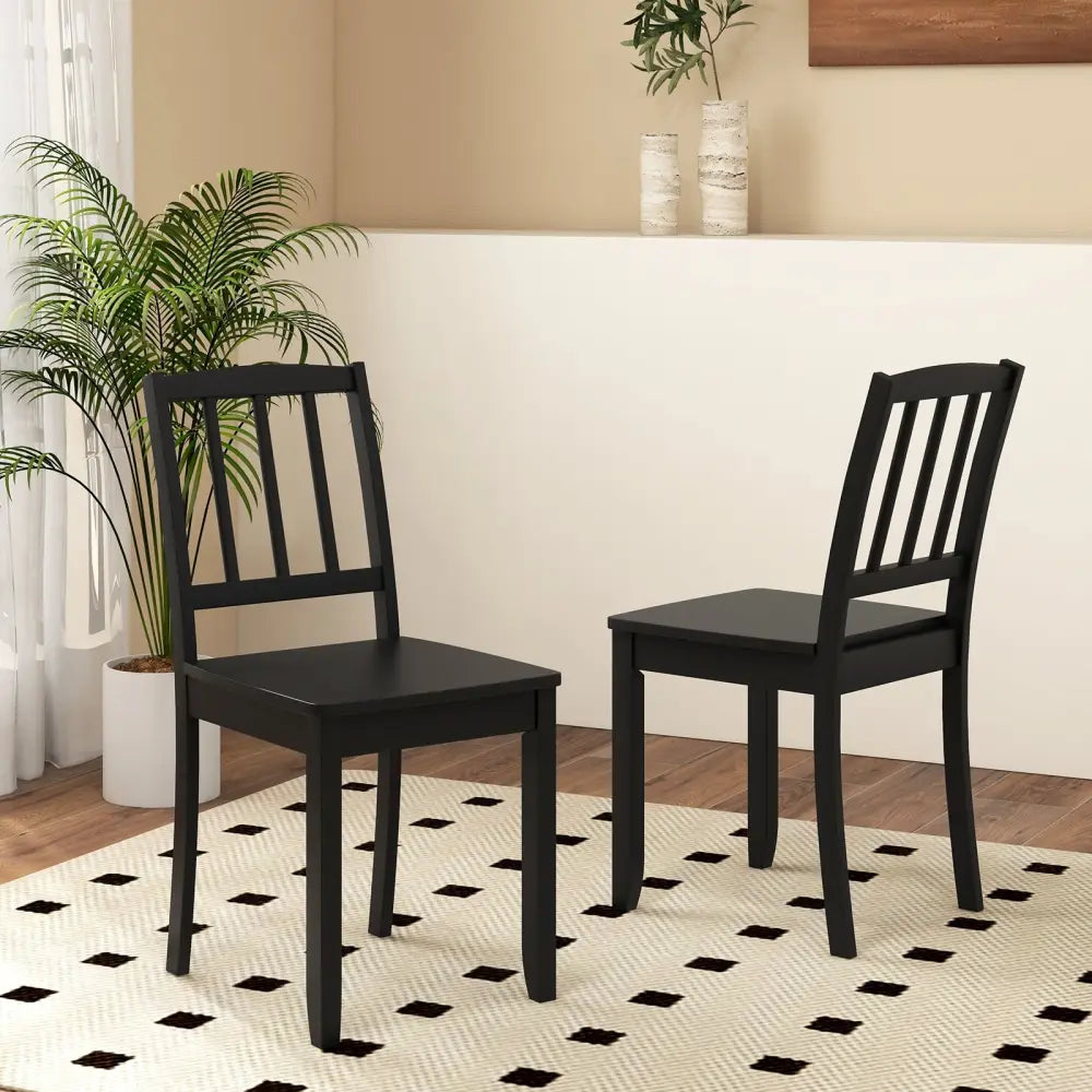 Wood Dining Chair Set of 2 with Rubber Wood Legs-Black - Black - Dining Chairs
