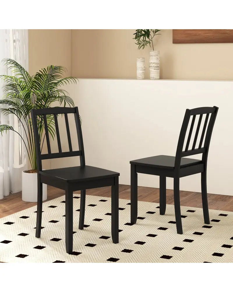 Wood Dining Chair Set of 2 with Rubber Wood Legs-Black - Black - Dining Chairs