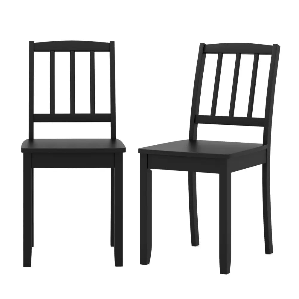 Wood Dining Chair Set of 2 with Rubber Wood Legs-Black - Black - Dining Chairs