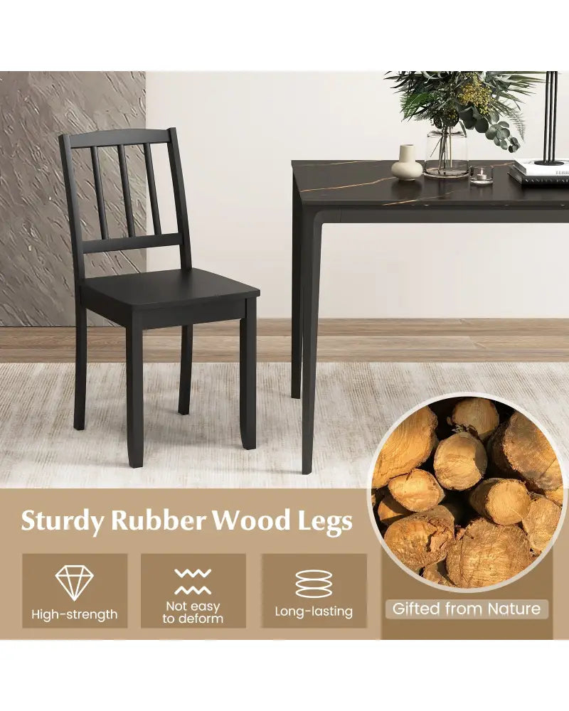 Wood Dining Chair Set of 2 with Rubber Wood Legs-Black - Black - Dining Chairs