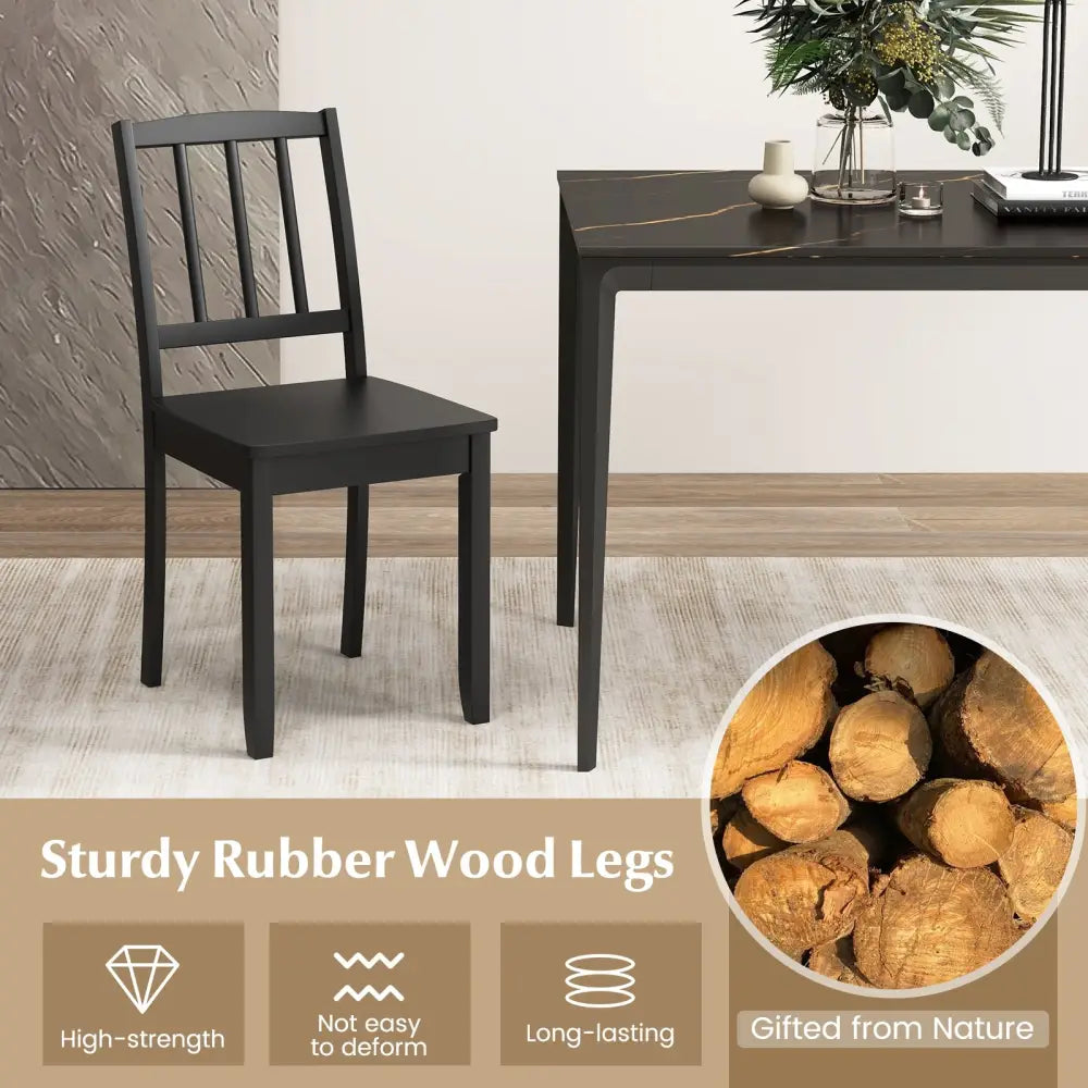 Wood Dining Chair Set of 2 with Rubber Wood Legs-Black - Black - Dining Chairs