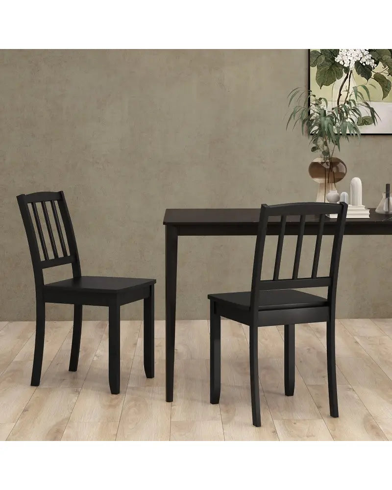 Wood Dining Chair Set of 2 with Rubber Wood Legs-Black - Black - Dining Chairs