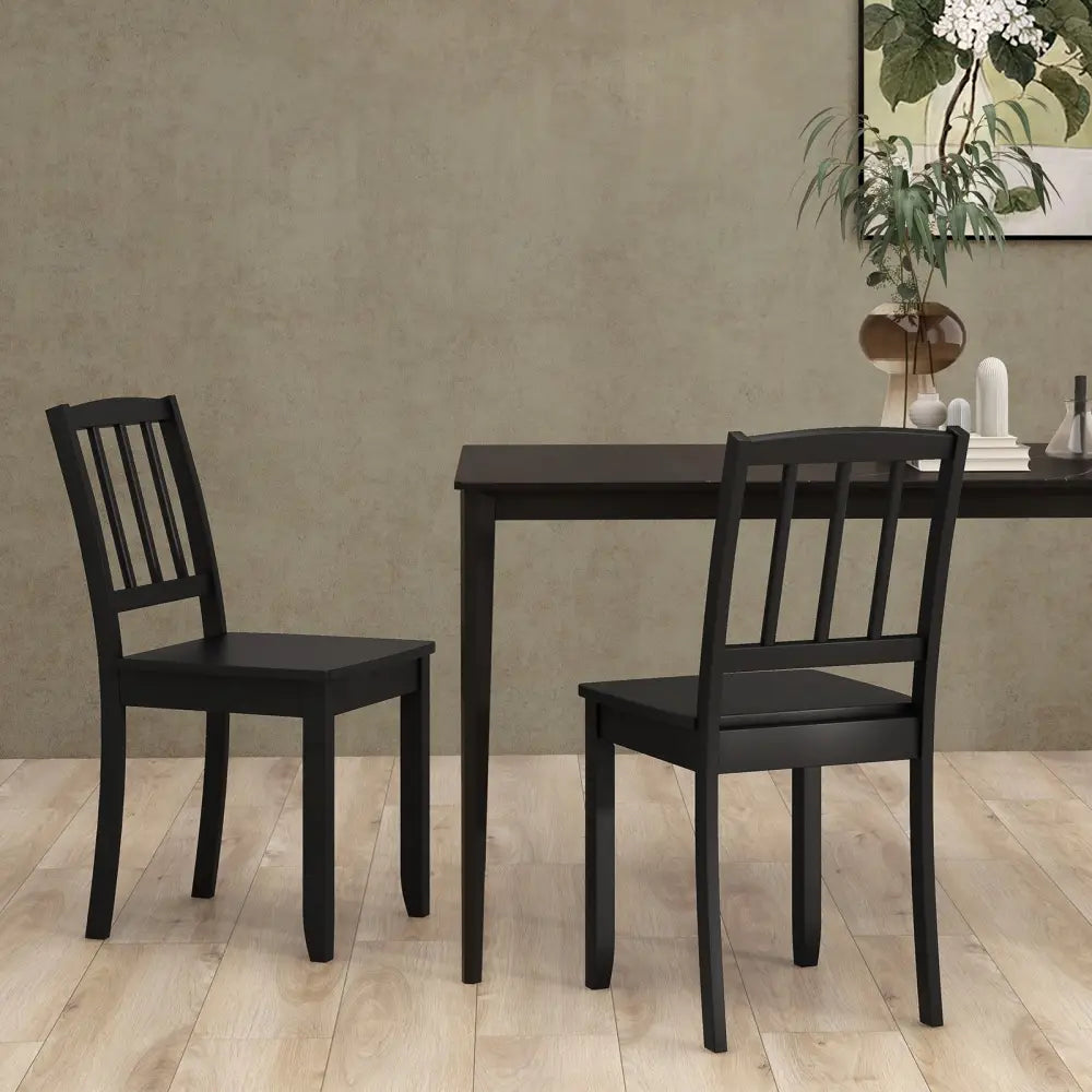 Wood Dining Chair Set of 2 with Rubber Wood Legs-Black - Black - Dining Chairs