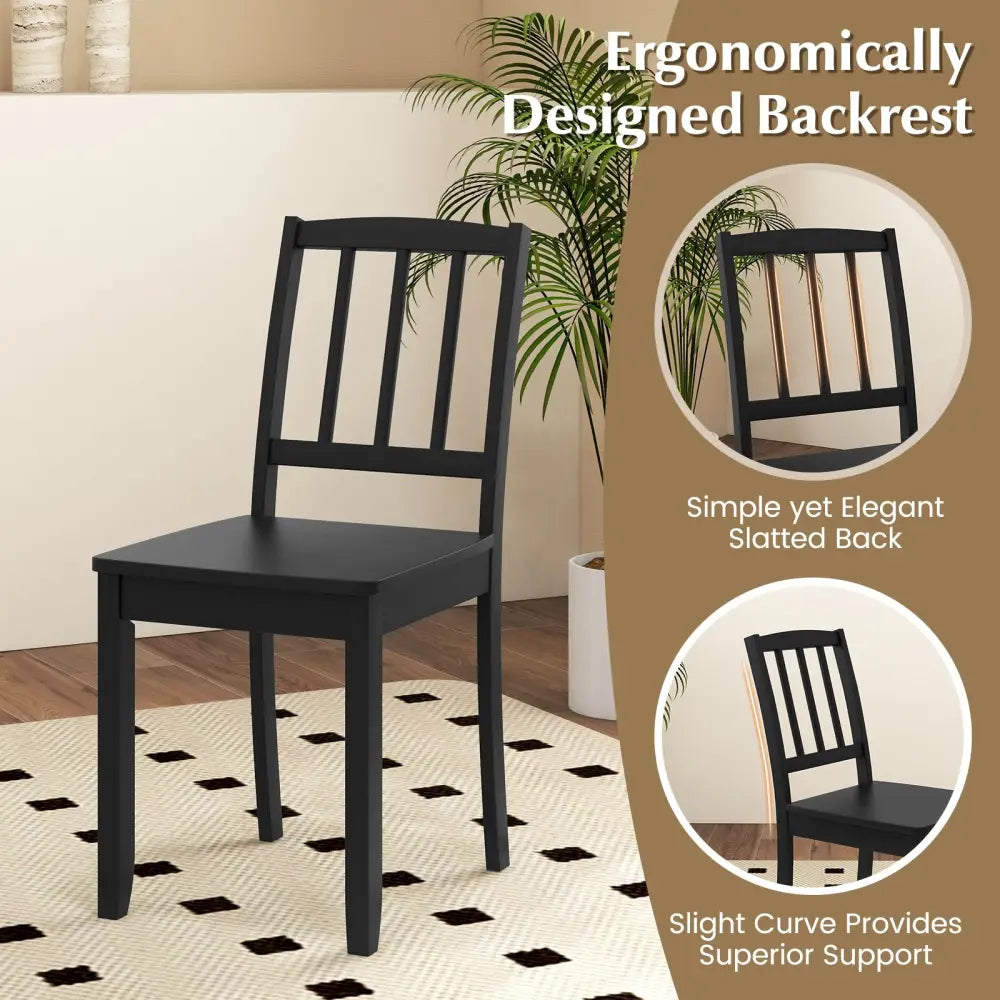 Wood Dining Chair Set of 2 with Rubber Wood Legs-Black - Black - Dining Chairs