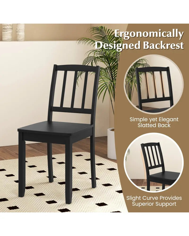 Wood Dining Chair Set of 2 with Rubber Wood Legs-Black - Black - Dining Chairs