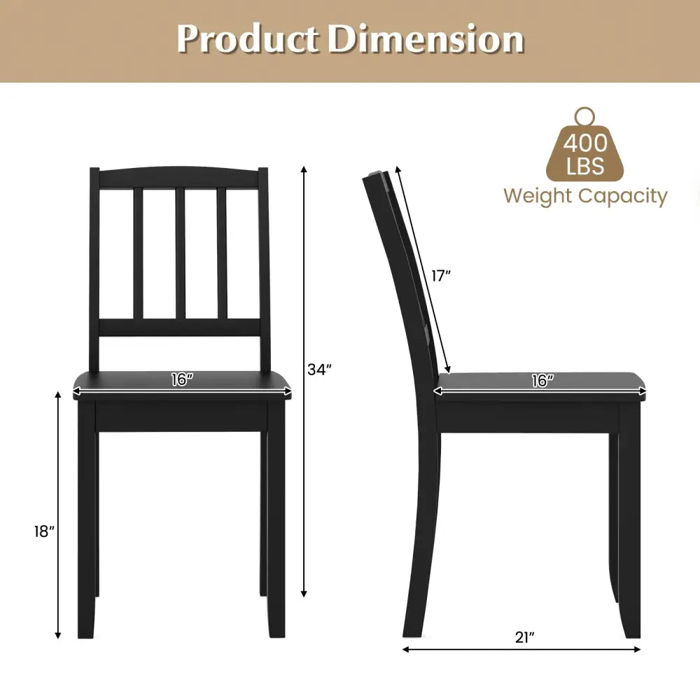 Wood Dining Chair Set of 2 with Rubber Wood Legs-Black - Black - Dining Chairs