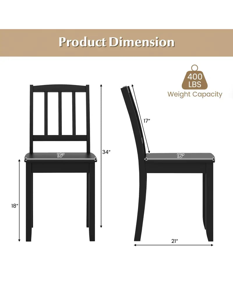 Wood Dining Chair Set of 2 with Rubber Wood Legs-Black - Black - Dining Chairs