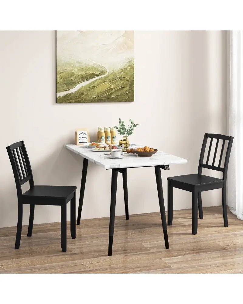 Wood Dining Chair Set of 2 with Rubber Wood Legs-Black - Black - Dining Chairs