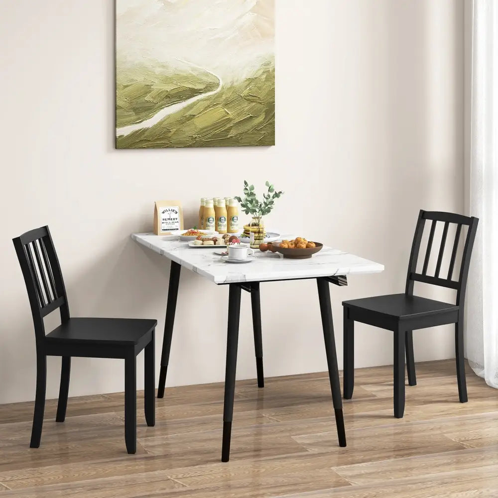 Wood Dining Chair Set of 2 with Rubber Wood Legs-Black - Black - Dining Chairs