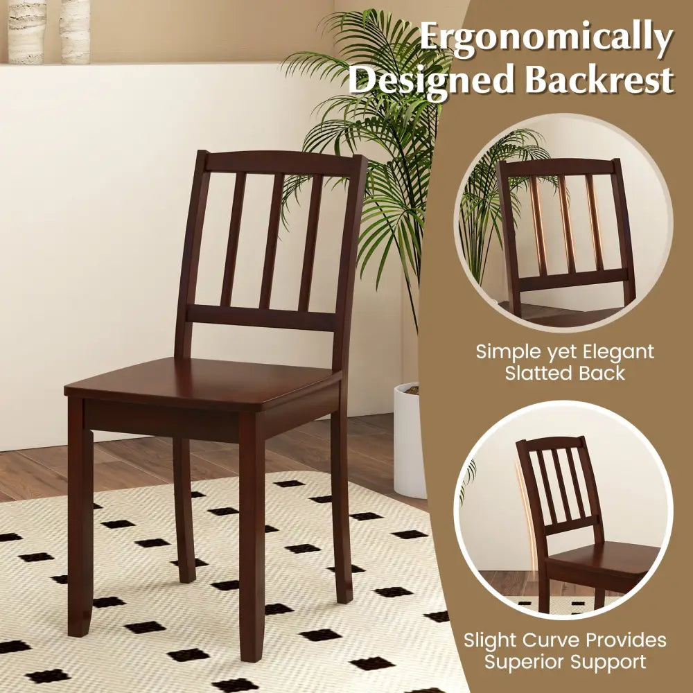 Wood Dining Chair Set of 2 with Rubber Wood Legs-Brown - Brown - Dining Chairs