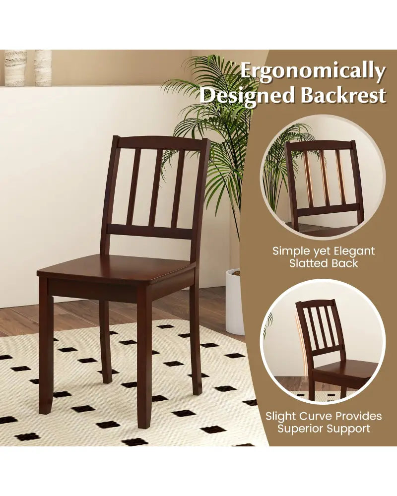 Wood Dining Chair Set of 2 with Rubber Wood Legs-Brown - Brown - Dining Chairs