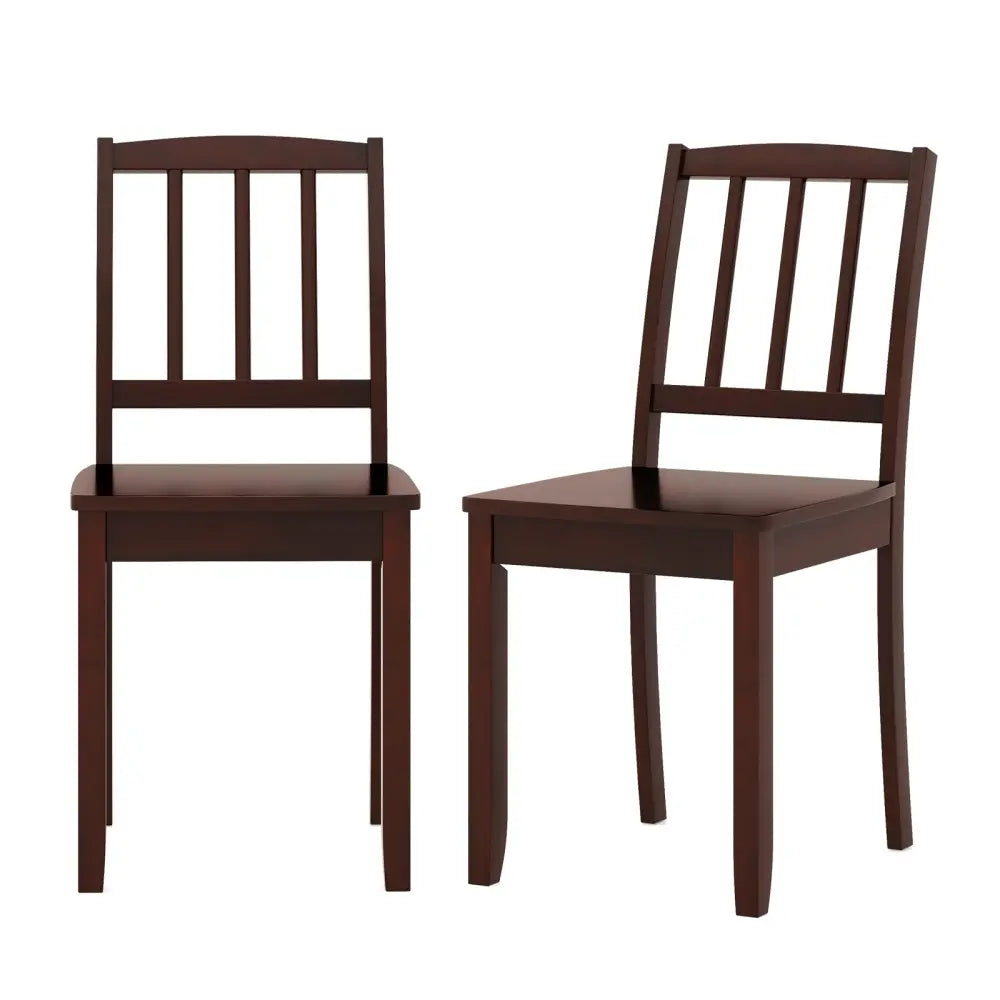 Wood Dining Chair Set of 2 with Rubber Wood Legs-Brown - Brown - Dining Chairs