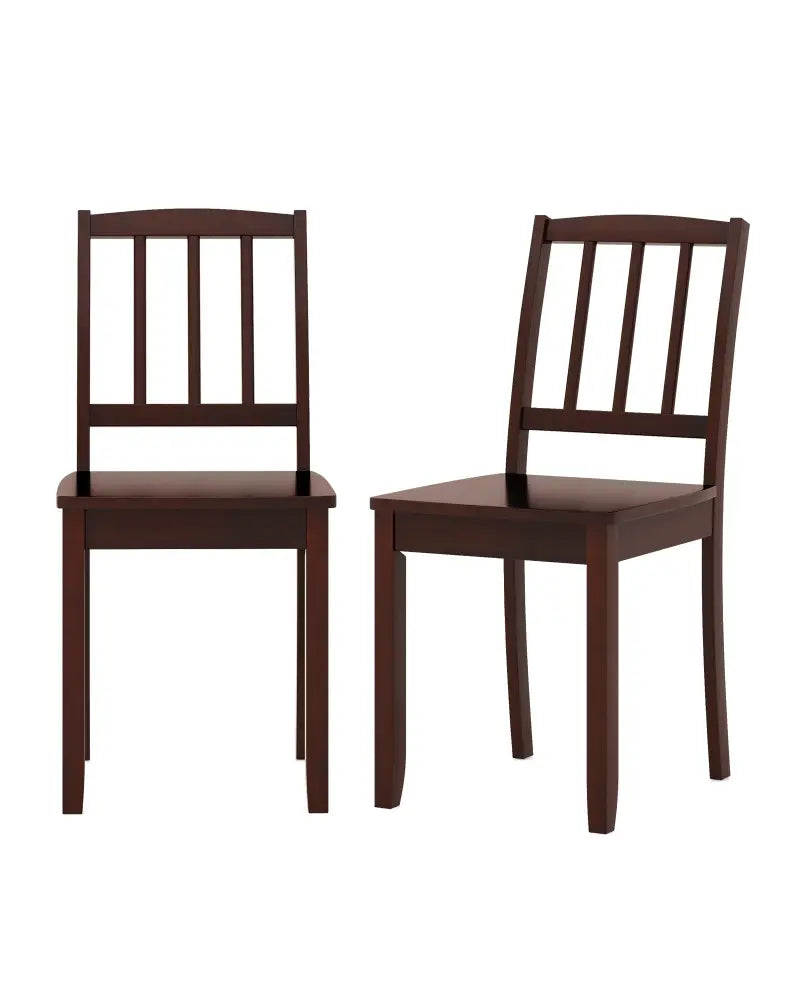 Wood Dining Chair Set of 2 with Rubber Wood Legs-Brown - Brown - Dining Chairs