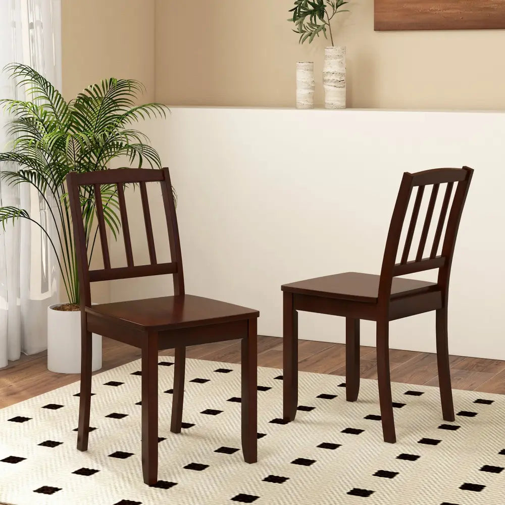 Wood Dining Chair Set of 2 with Rubber Wood Legs-Brown - Brown - Dining Chairs