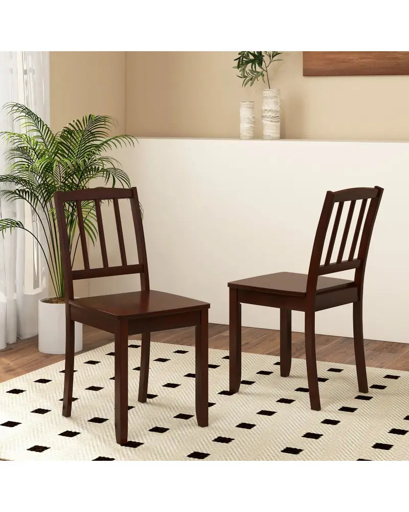 Wood Dining Chair Set of 2 with Rubber Wood Legs-Brown - Brown - Dining Chairs
