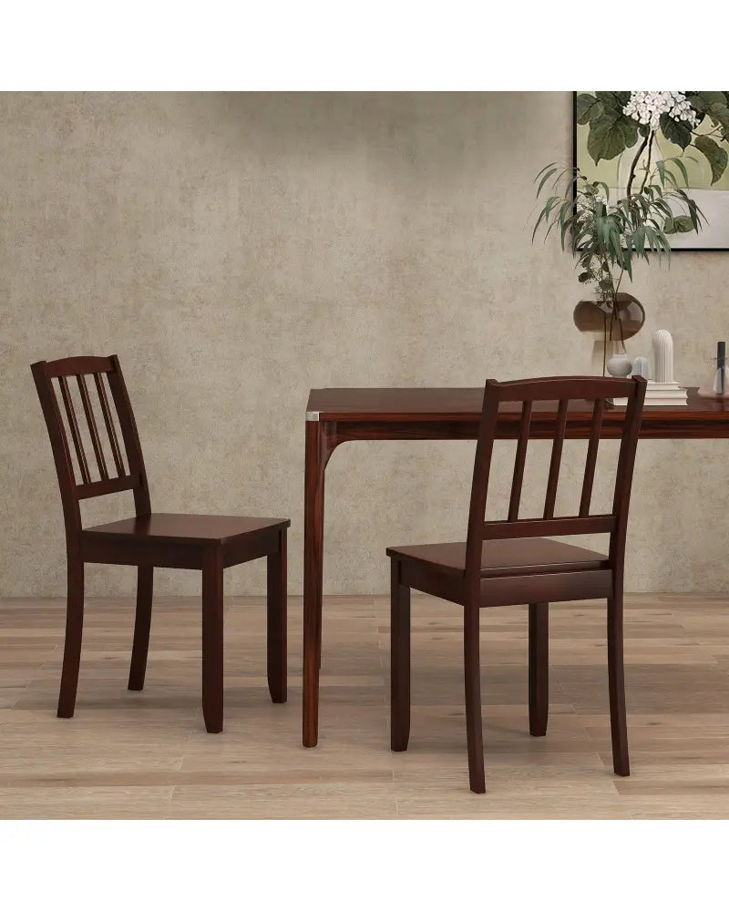Wood Dining Chair Set of 2 with Rubber Wood Legs-Brown - Brown - Dining Chairs