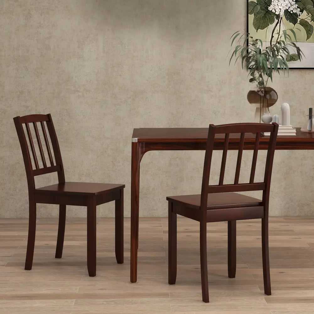 Wood Dining Chair Set of 2 with Rubber Wood Legs-Brown - Brown - Dining Chairs
