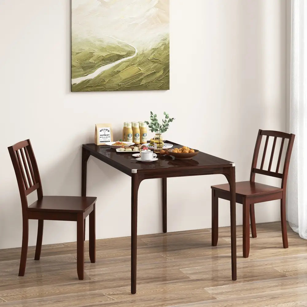 Wood Dining Chair Set of 2 with Rubber Wood Legs-Brown - Brown - Dining Chairs