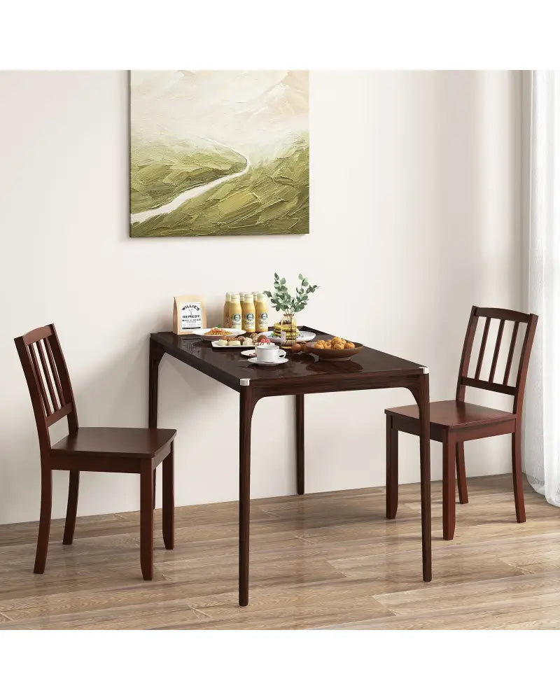 Wood Dining Chair Set of 2 with Rubber Wood Legs-Brown - Brown - Dining Chairs