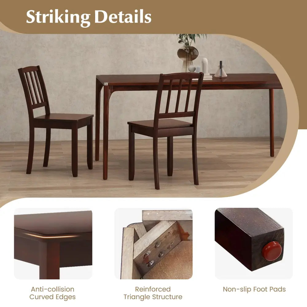 Wood Dining Chair Set of 2 with Rubber Wood Legs-Brown - Brown - Dining Chairs