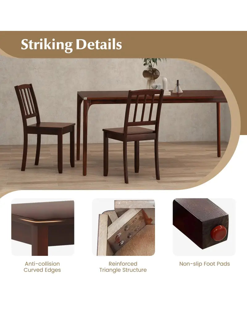 Wood Dining Chair Set of 2 with Rubber Wood Legs-Brown - Brown - Dining Chairs