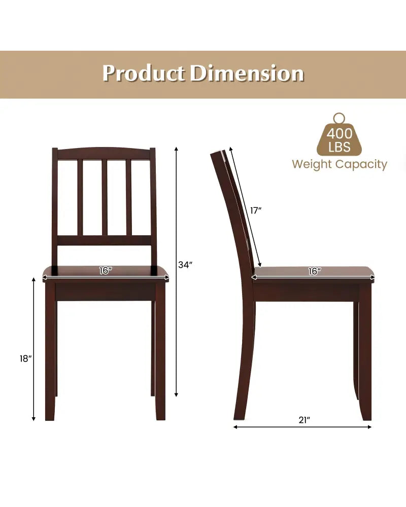 Wood Dining Chair Set of 2 with Rubber Wood Legs-Brown - Brown - Dining Chairs